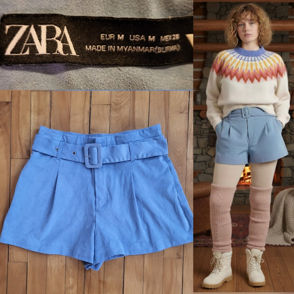 Zara Faux Suede light blue shorts with pockets Size M